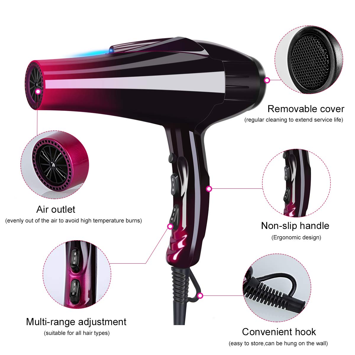 Professional Hair Dryer with Blue Light Far Infrared Negative Ionic 3500W Blow Dryer Fast Drying Heat Hairdryer Powerful Home Sa