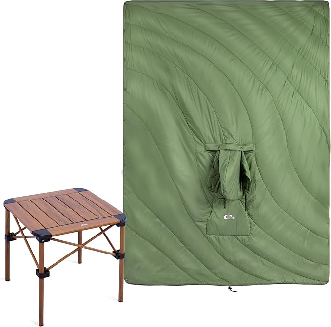 iClimb 1 Hooded 3M Thinsulate Insulation Warm Blanket and 1 Lightweight Stable Table, Ultralight Compact for Adults Outdoo...