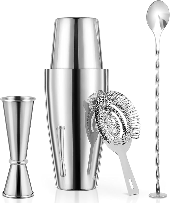 X Home Cocktail Shaker Set, Professional 4-Piece Bartender Kit with Boston Shaker, Hawthorne Strainer, Double Measuring Co...