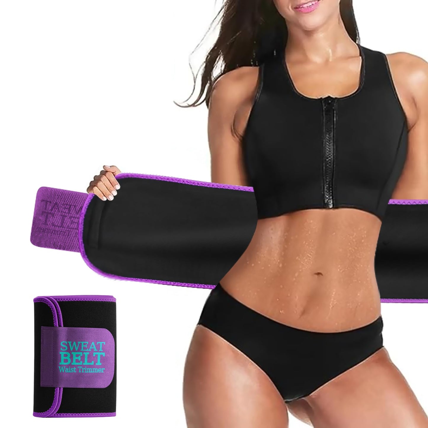 AMZBOSS Waist Trainer for Women Lower Belly Fat, Waist Sweat Band for Women, Belly Band Sweat Belt, Body Shaper, Stomach Wrap (Purple, Medium)
