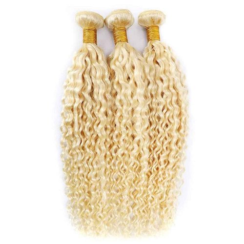 Fabimiya 16 18 20 Inch Bundles Human Hair Blonde 613# Jerry Curly Human Hair Bundles Unprocessed Soft Sewn In Hair with Double Weft for Black Women