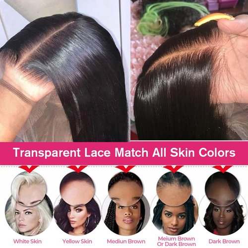 Yuyongtai 26 Inch Straight Lace Front Human Hair Wig - Pre Plucked 13x4 HD Transparent Frontal, 180% Density, Glueless for Women