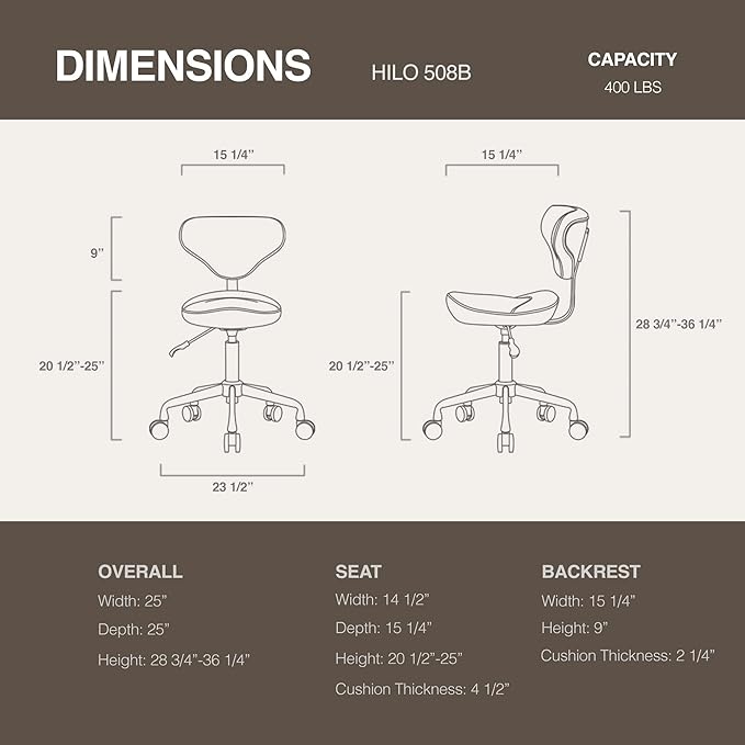 Ergonomic Saddle Seat Adjustable Pneumatic Hydraulic Drafting Swivel Rolling Stool Chair for Medical Hygienic SPA Massage Salon Home and Office - Hilo 508 (Vanilla, with Backrest)