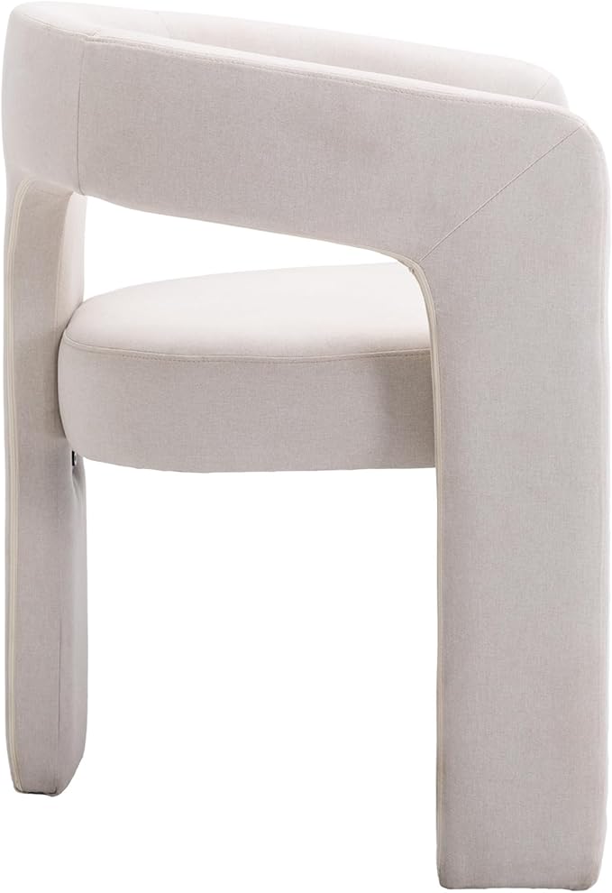 DAYALANE Modern Barrel Dining Chairs Set of 2, Upholstered Kitchen Chairs with Arms Comfy Fabric Side Chair for Living Room/Dining Room/Reception, Linen Cream