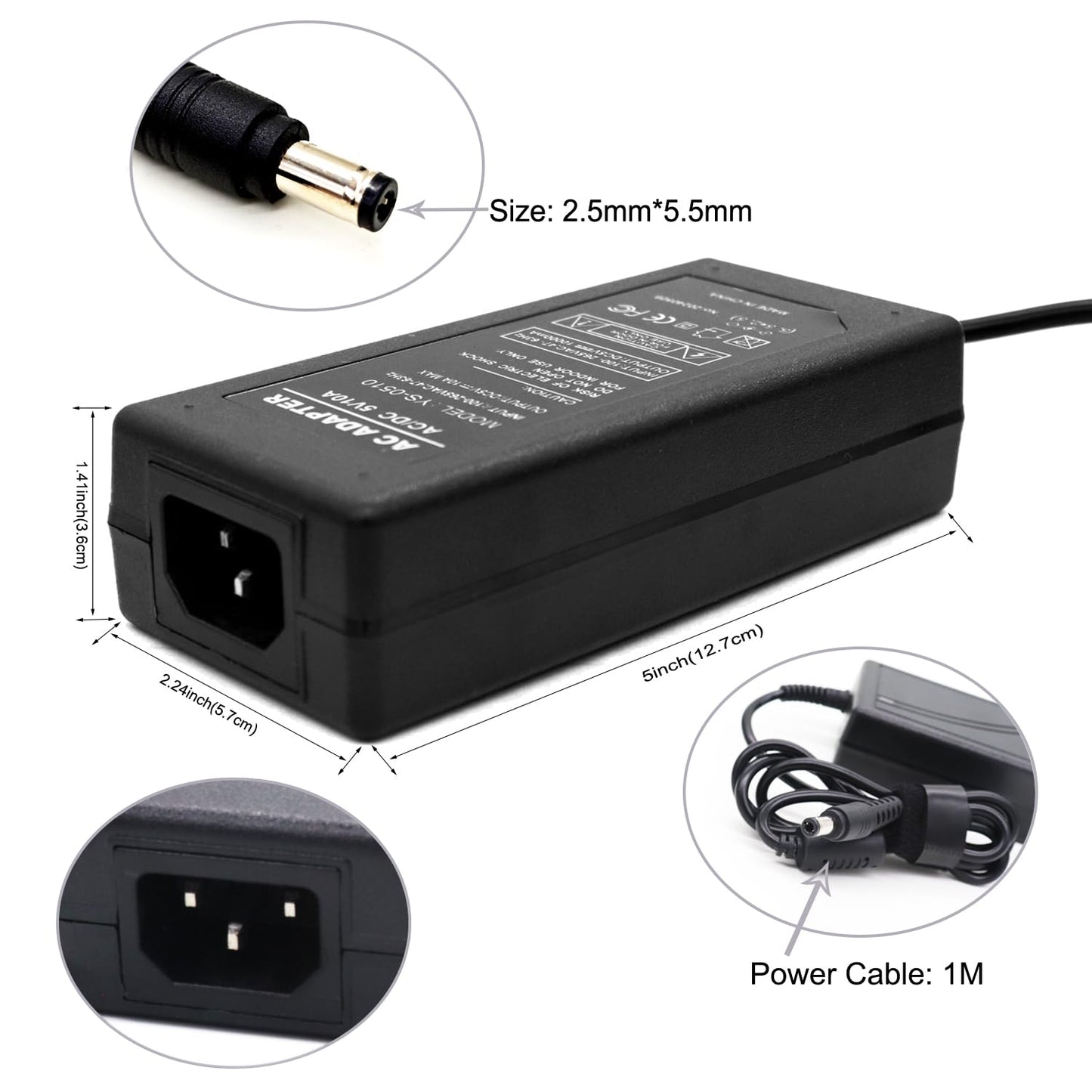 5V 10A Power Adapter 50W Universal Travel Charger,100v-265v Adapter Transformer Charger with 5.5x2.5mm DC Output Jack for WS2812B WS2811 5050 2835 LED Strip/String
