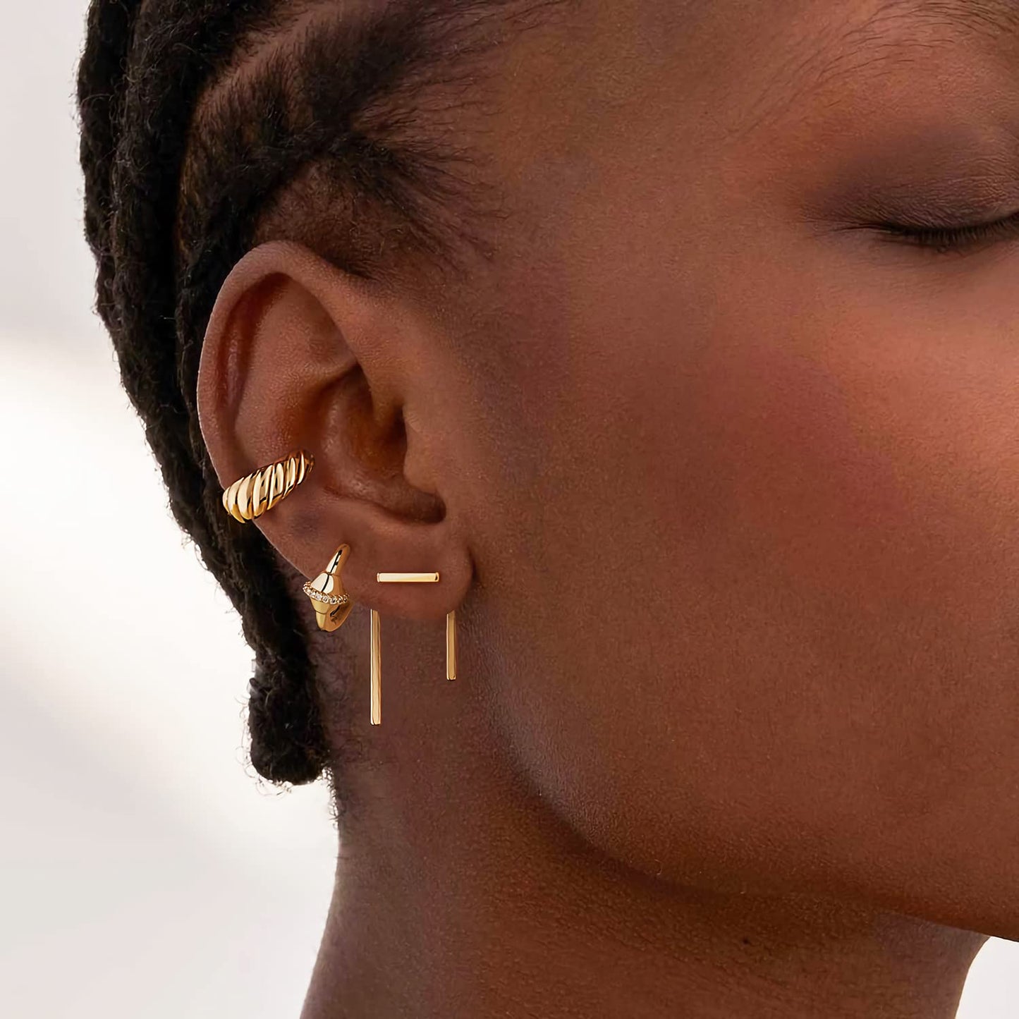 MYEARS Women's 14K Gold Filled Wrap Hoop Earring, 3.8-3.9mm, 6mm Twisted Band, Non-Pierced, Hypoallergenic, Boho Chic