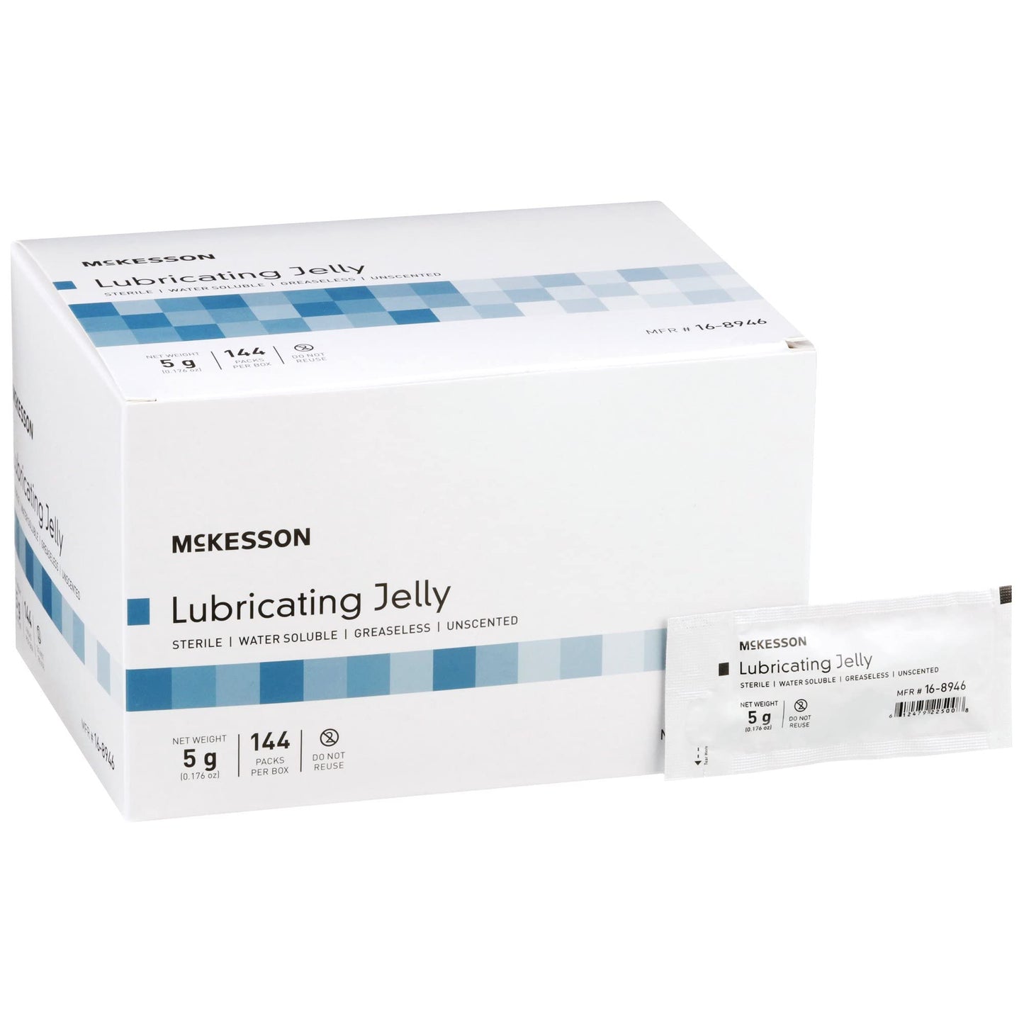 McKesson Lubricating Jelly, 5 g [144 Count] Water Based Non-Sticky Lube, Water Soluble Lubricant Gel - for Surgical, Medical, Personal – Sterile Individual Packets