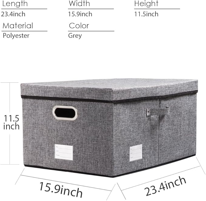 PRANDOM Storage Bins with Lids [3-Pack] Linen Fabric Foldable Storage Boxes Organizer Containers Baskets Cube with Cover Grey(23.4X15.9X11.4)