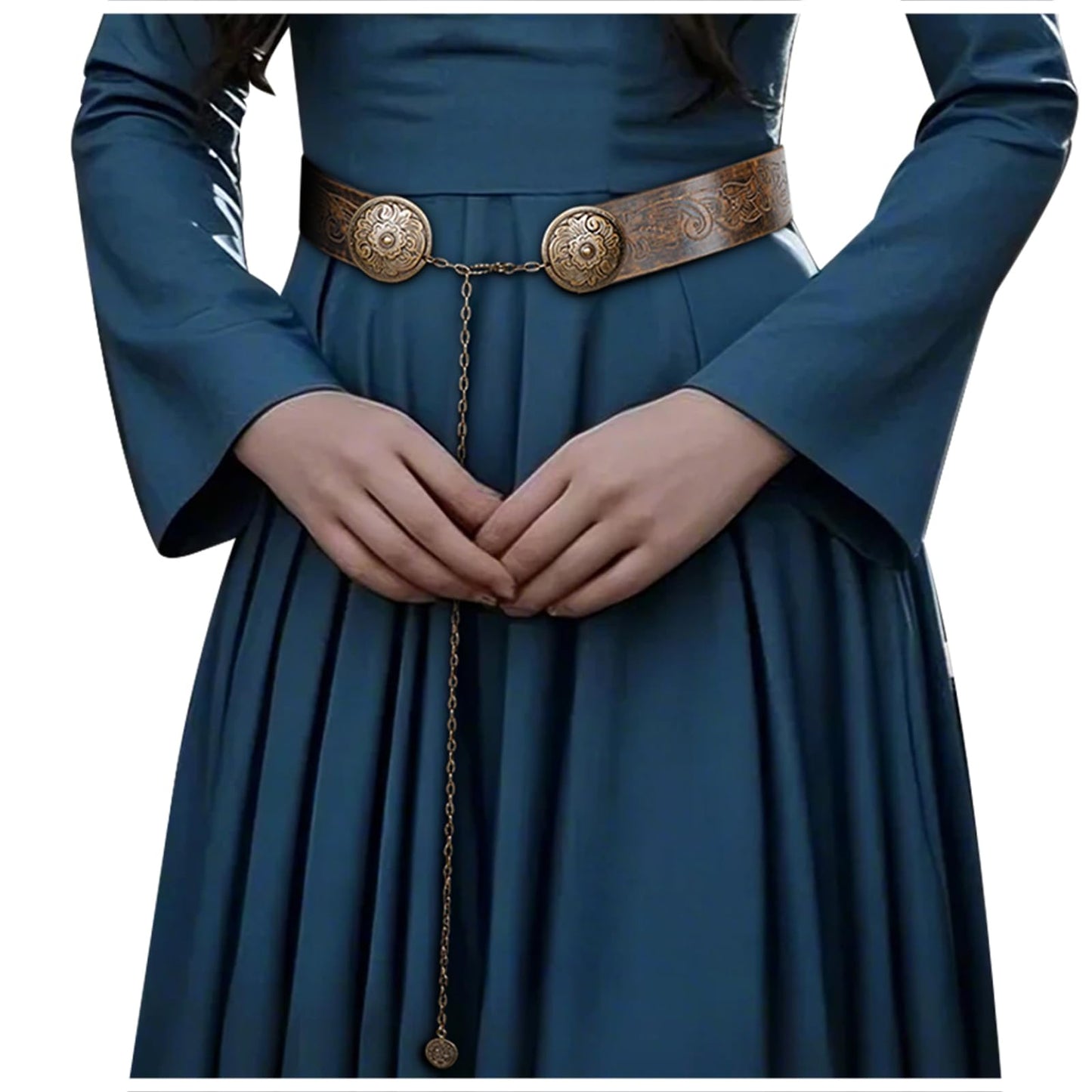 L'VOW Medieval Leather Belt Wide Viking Belt Cowgirl Leather Waist Belt Western Cinch Belt for Women Dresses(Brown,S)