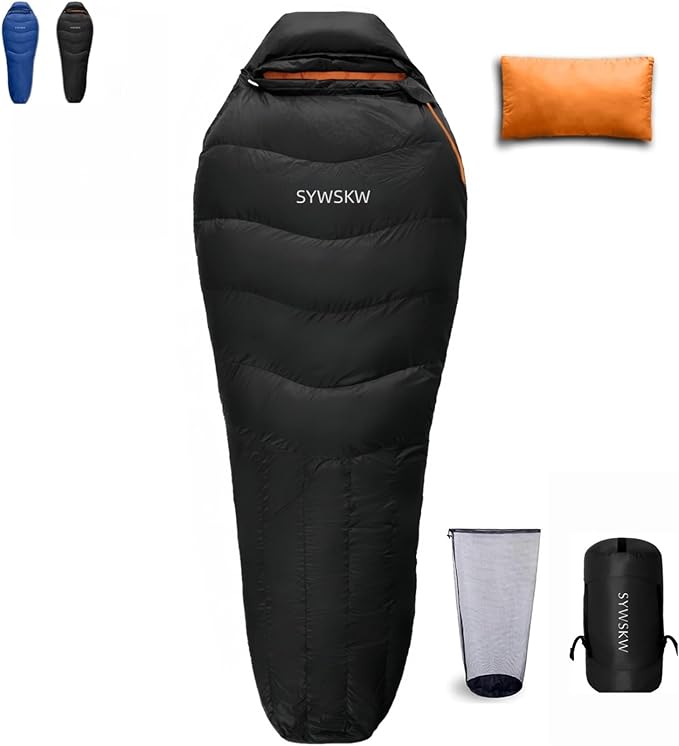 SYWSKW Down Sleeping Bag with Pillow for Backpacking,15℉ 5℉ 0℉ Wide Down Sleeping Bag (86.6 in x 33.5 in) for Adults,Youth...
