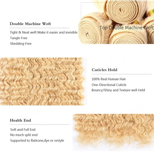Giginger Brazilian Human Hair Bundles 16 18 20 Inch Blonde 613 Color Deep Wave Bundles Human Hair Unprocessed Virgin Quick Weave Hair for Black Women