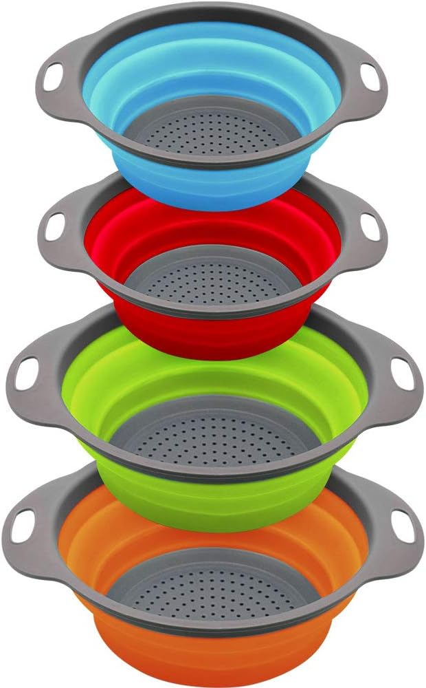 QiMH Collapsible Colander and Strainer Set of 4, 2 PC 4 Quart(1 gal) and 2 PC 2 Quart(0.5 gal), Food-grade Sturdy Plastic ...