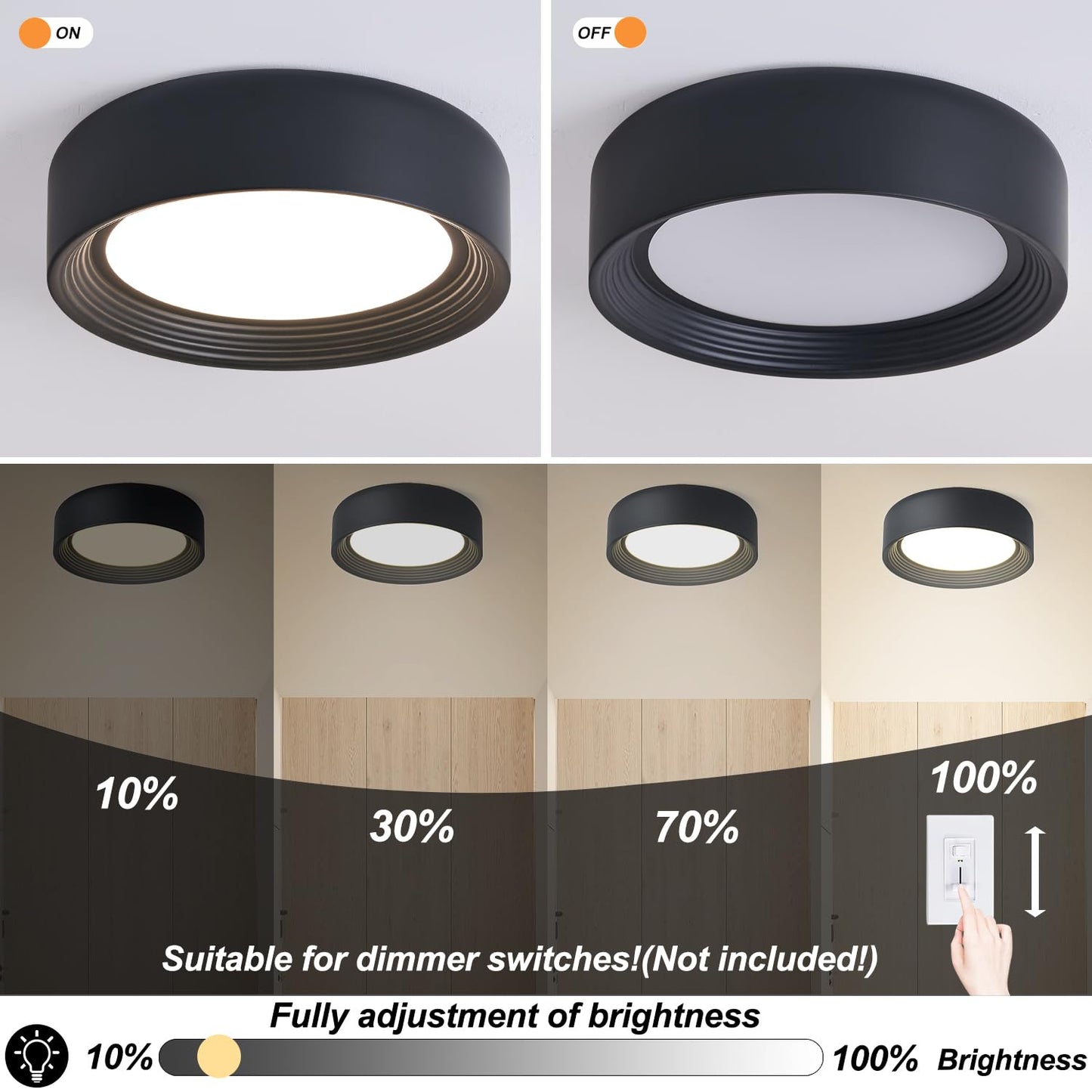 Gisisee 11.8 Inch Modern Dimmable LED Round Matte Black Flush Mount Ceiling Light,5CCT Adjustable 3000K-6000K,Close to Ceiling Lighting Fixture for Hallway,Entryway,Laundry Room,Kitchen,Bedroom