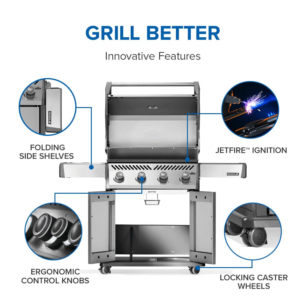 Napoleon Rogue 525 Natural Gas Grill, Stainless Steel, Durable 4-Burner Gas Grill