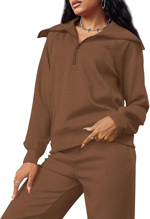 XIEERDUO Lounge Sets For Women 2025 Half Zip Sweatshirt And Wide Leg Sweatpant 2 Piece Outfits Sweatsuit Tracksuit