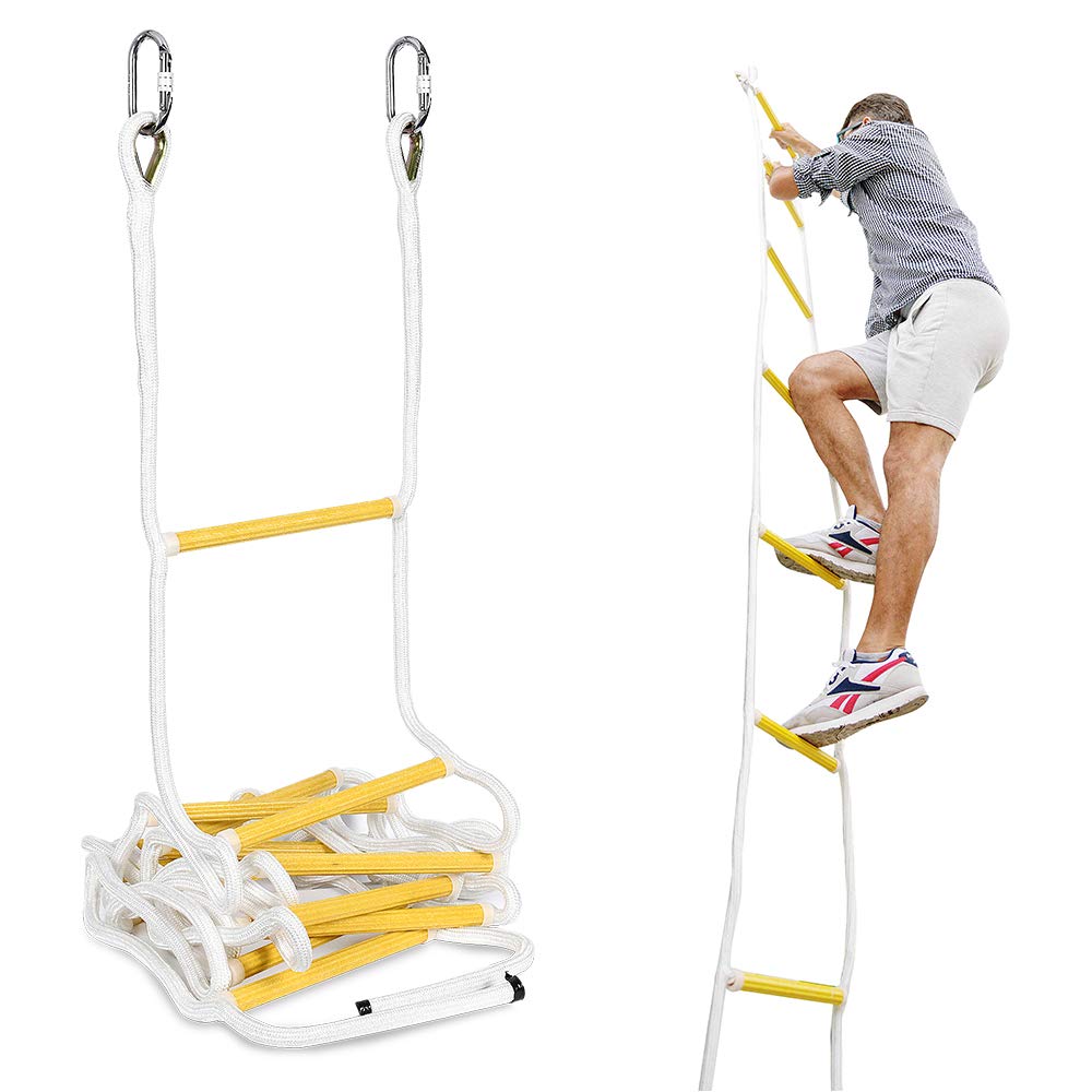ISOP Two Story Fire Escape Ladder 13 ft Flame Resistant - Emergency Rope Ladder with Spring Hooks - Reusable & Multi-Functional - Weight Capacity up to 2000 Pounds (13ft)