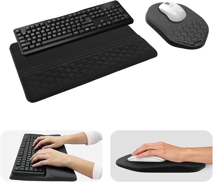 3-in-1 Ergonomic Keyboard Stand Wrist Rest Mouse Pad Set, Tilted Keyboard Riser Holder Support with Non-Slip PU Base, Wris...