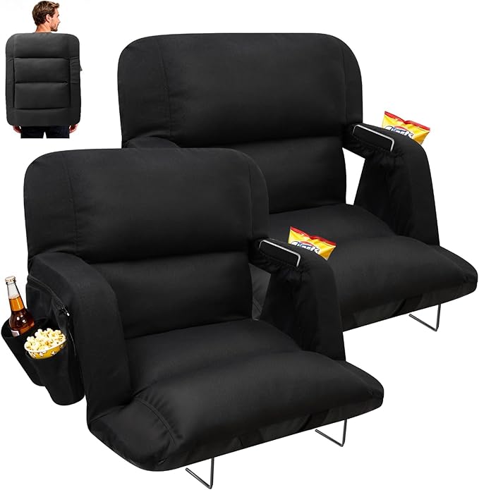 DEKEMASTER Stadium Seats with Back Support, Exclusive Sofa Style Design 25inch Wide Bleacher Chairs with Extra Thick Back and Cushion, 6 Reclining Positions for Sport Events Camping