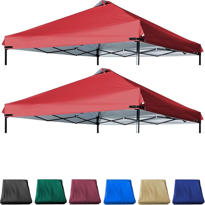 2PCS Canopy Replacement Top Silver Coated with Air Vent Upgraded Adjustable Straps for Most 10x10 Straight Leg Frame (Red)