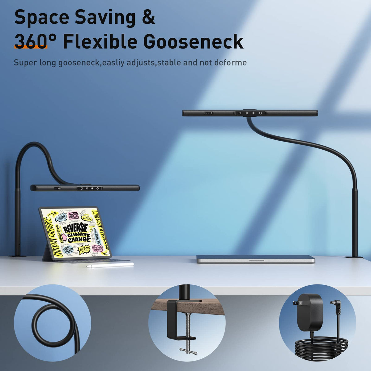 AmazLit Desk Lamp for Home Office, Desk Light with Clamp, Office Lamp with Remote & Gesture Sensing, Monitor Light Bar, Adjustable Color Temperature & Brightness, 12W