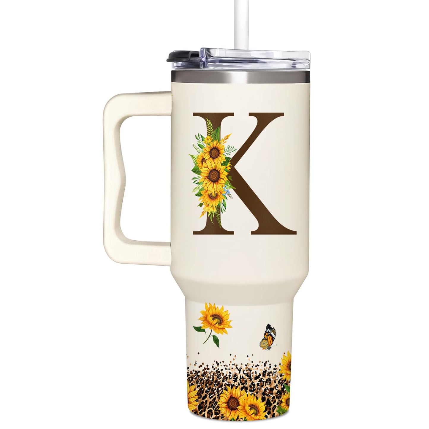 Sunflower Gifts For Women - Personalized Birthday Gifts For Women - Sunflowers Monogrammed Cup For Mother's Day - Customized Gifts For Mom, Grandma, Boss Lady, Her Tumbler With Handle 40oz