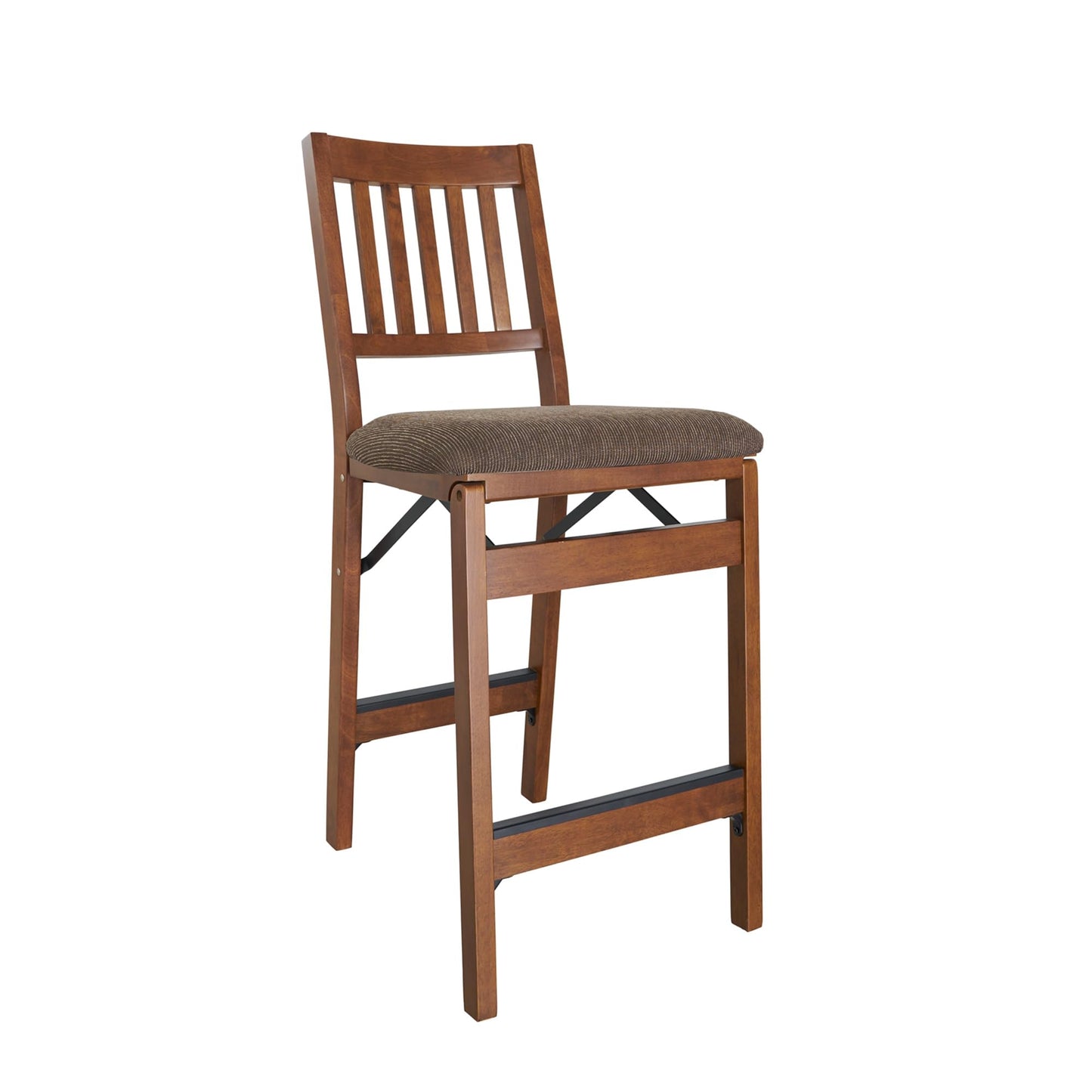 MECO Stakmore Premium Solid Wood Dining Table Counter Stools Set with Fabric Padded Upholstered Seat and Steel Folding Mechanism, Espresso