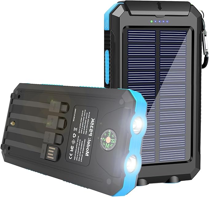 YELOMIN Solar Charger, 20000mAh Portable Type-C Solar Power Bank with 4 Cables, Waterproof Battery Pack, Outdoor External ...