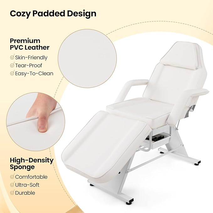 Giantex 72" Massage Bed with Hydraulic Stool, 3-Section Tattoo Chair with Adjustable Backrest, Legrest & Storage Boxes, Facial Chair for Professional Massage Lash Beauty Treatment Spa (White)