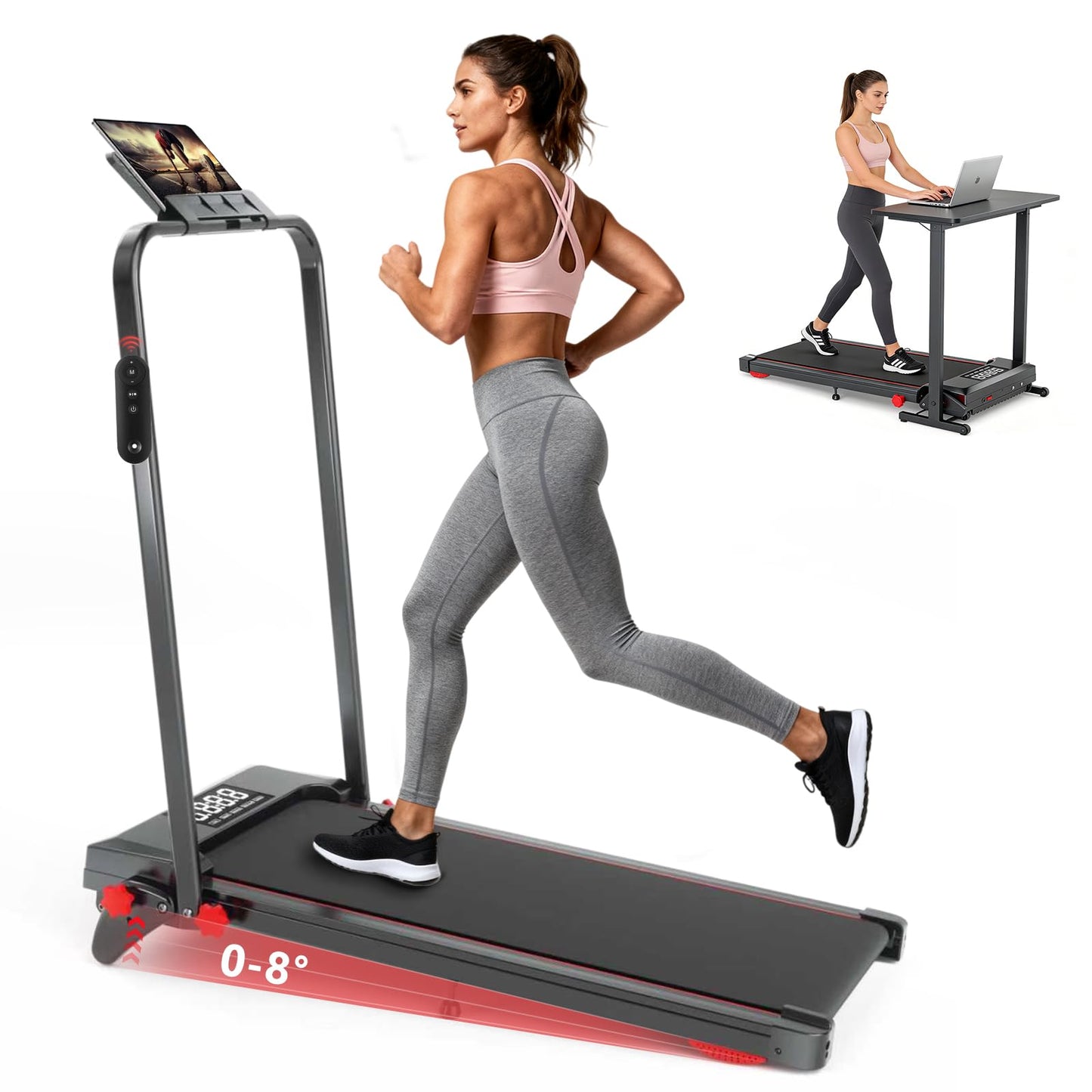 Joxir Walking Pad Treadmill with Incline, 7.5MPH Under Desk Treadmill for Home Office, 360 Lbs Capacity Portable Treadmills with Remote Control, Led Display