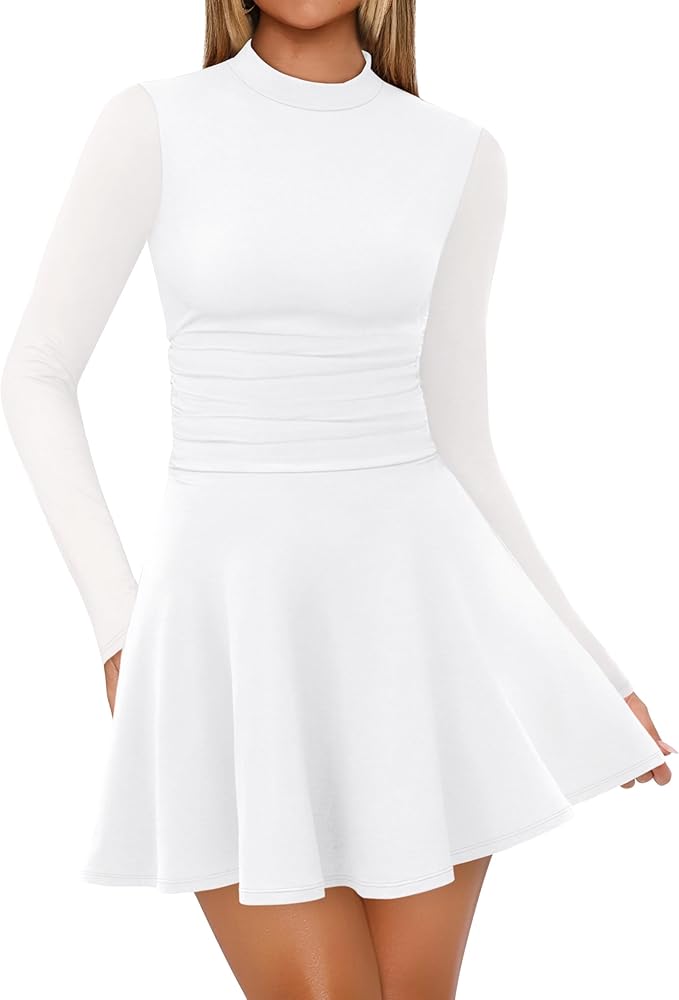 OFEEFAN Long Sleeve Dress Fall Homecoming Formal Party Club Mini Dresses Date Outfits