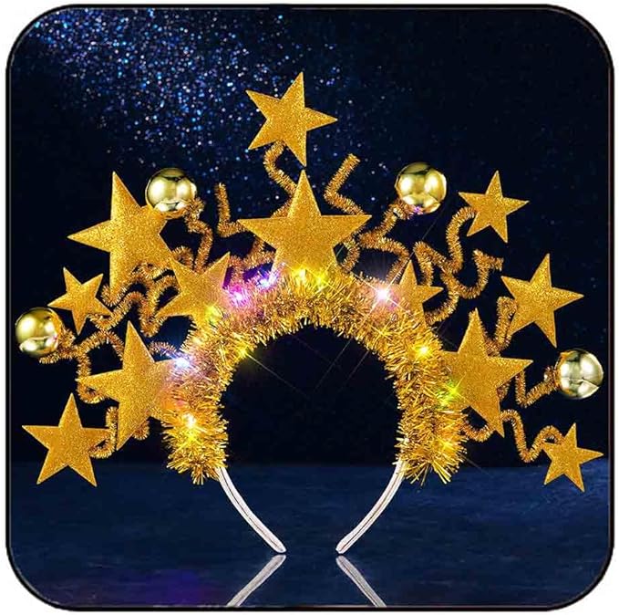 JAKAWIN Light Up Star Crown Headband Glowing Headpiece Led Rave Costume Hair Accessories for Women