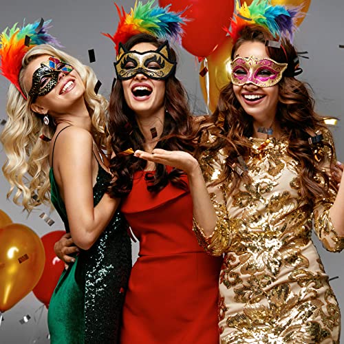 Yunlly 6 Pcs Mardi Gras Fascinator Feather Headband 1920 Feather Headband Hat Parrot Hair Band Party Costume Women Accesso...