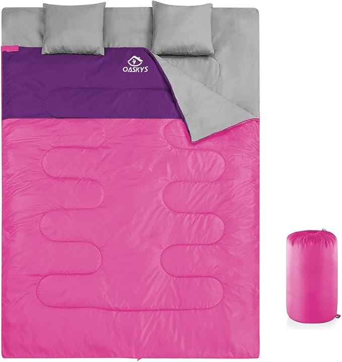 oaskys Double Sleeping Bag for Adults with 2 Pillows - Queen Size XL Waterproof Sleeping Bag for All Season Camping Hiking...