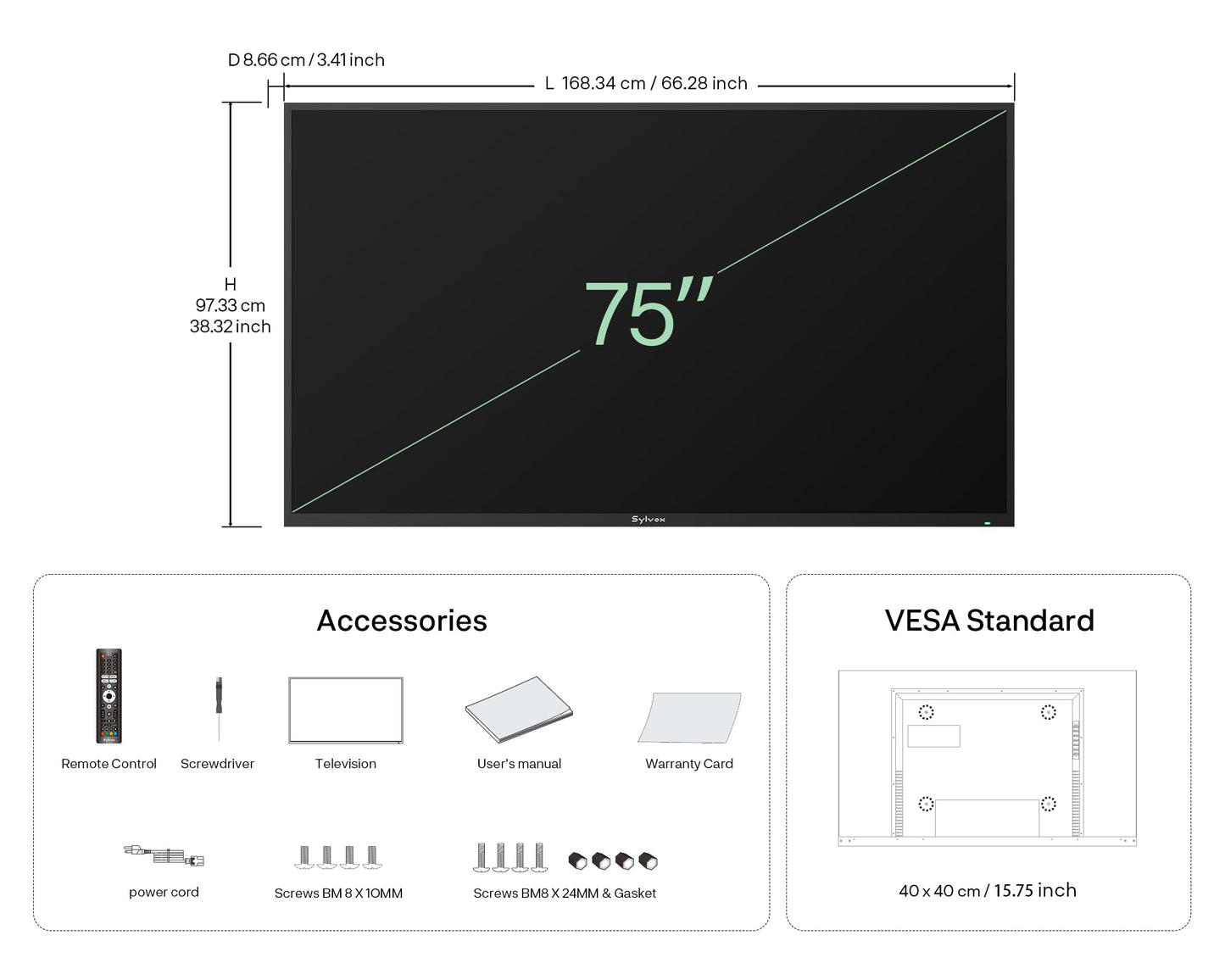 SYLVOX Outdoor TV, 75 inch 120Hz 4K Smart TVs, Weatherproof & IP55 Waterproof, Compatible with Google & Dolby Atmos, Support HDMI 2.1 & USB 3.0, 1000 Nits Outside Television for Gaming (2025 Model)