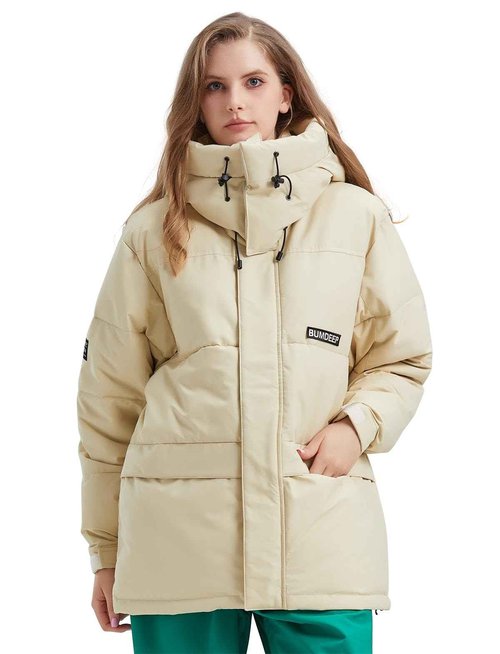BUMDEEP Womens Waterproof Ski Jacket Warm Winter Snow Coat Windbreaker Hooded Thick Snowboard Jacket（Oat,Large）