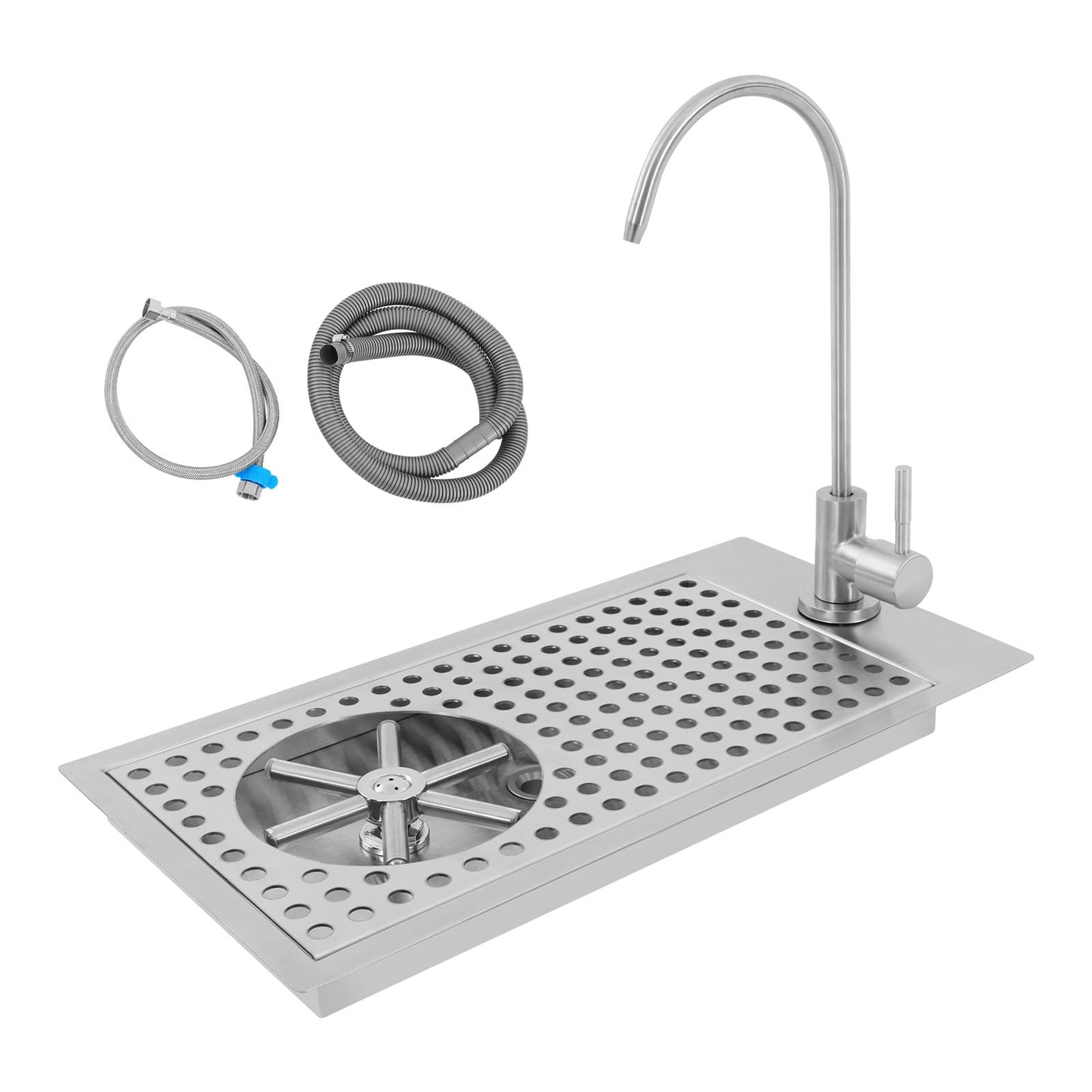 AGULIUM Glass Rinser Cup Washer, Commercial 304 Stainless Steel Pitcher Rinser with Faucet and Multi Angle Cleaning Nozzle for Bar, Cafe, Restaurant, Hotel, Home