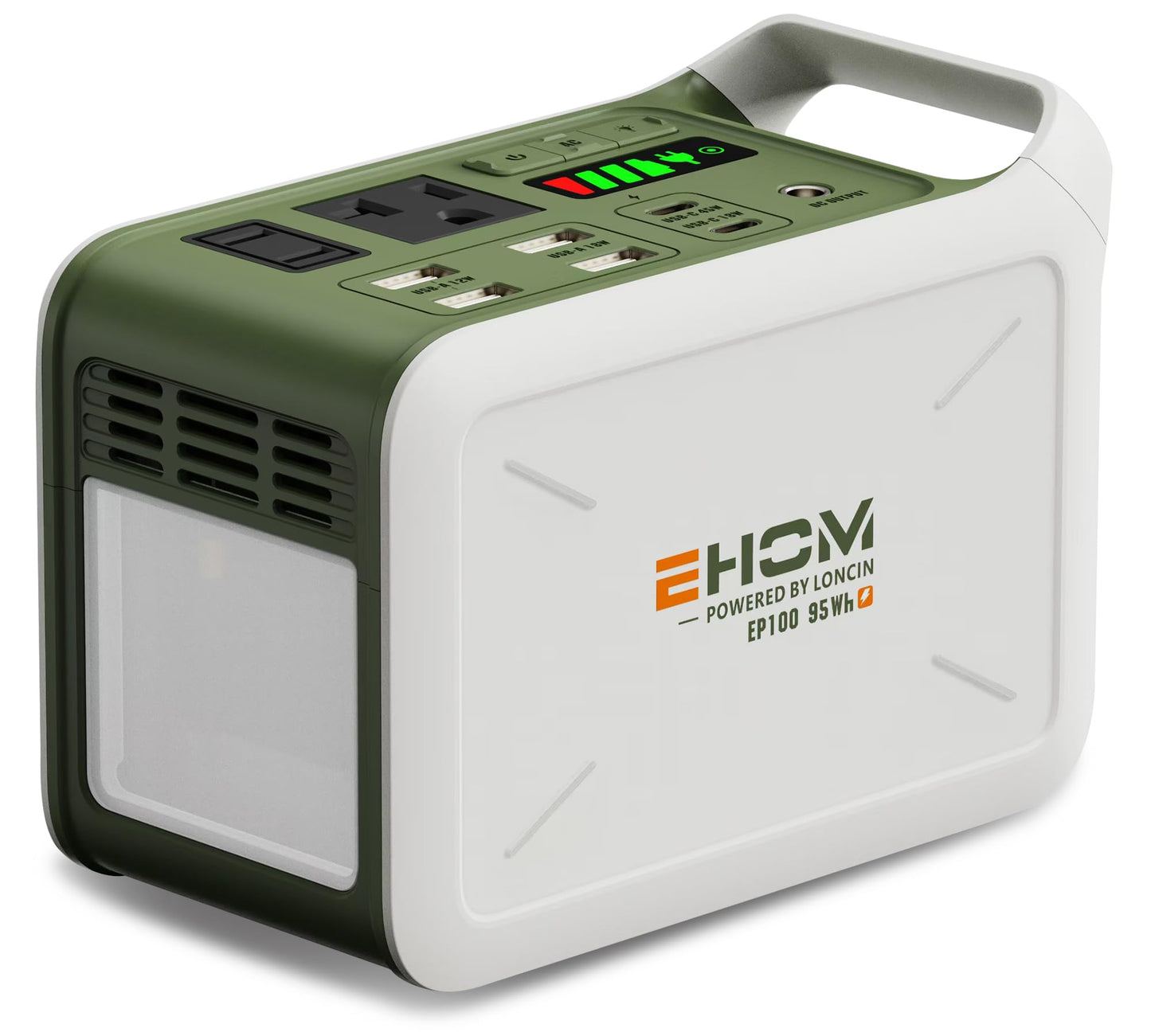 EHOM Portable Power Station 100W, 95Wh Lithium Battery Generator, EP100-2, White-Green, Pure Sine Wave AC/USB Outlets for Camping & Home