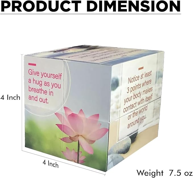 Visual Mindful Meditation Grounding Cube - Mindfulness Cube for Overcoming Anxiety, Dissociation, Emotional Pain, Stress, & Addiction | 9 Stress Relief Techniques for Emotional Support