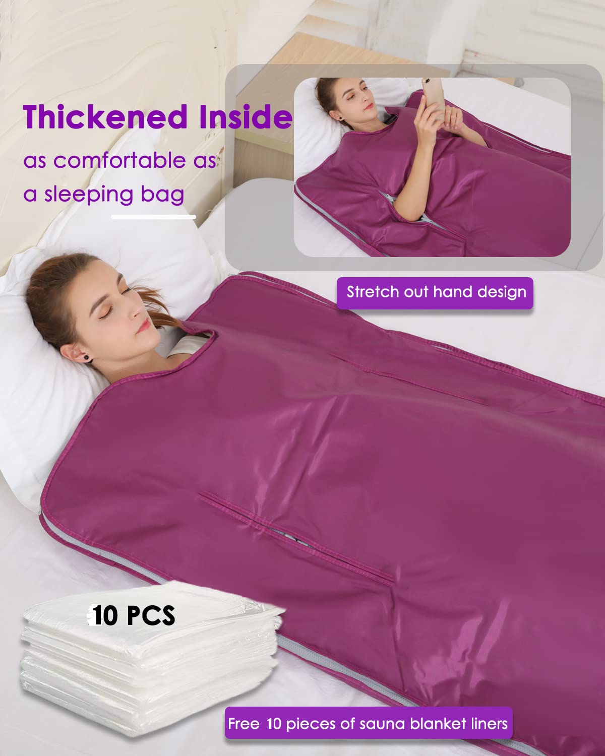 JKIUI Sauna Blanket Detox Upgrade Zippers Far Infrared Sauna Blanket Body Sauna Heating Portable Wrap Sauna Blanket Relax at Home Oxford Cloth Waterproof,71（L）×32（W） Inches