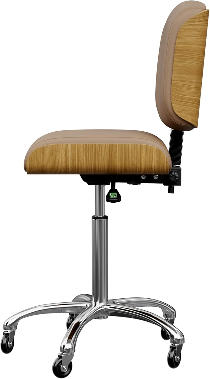 Spa Numa Bentley Beauty Esthetician Nail Salon Stool Rolling Chair with Adjustable Backrest, Flat Square Seat, Metal Bar, Vegan Leather Upholstery for Beauty Exam Office and Home - 1071 (Sand)
