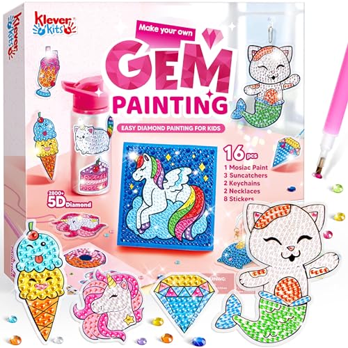 Klever Kits 16 Projects Gem Painting, Kids Diamond Art Kit for Kids with 5D Diamond, Arts and Crafts for Girls Ages 6-12, ...