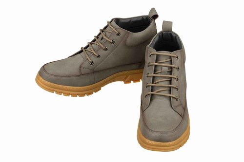 TOTO Men's Invisible Height Increasing Elevator Shoes - Grey Premium Leather Lace-up Hiking-Style Boots - 2.8 Inches Taller - K11551 - Size 6.5 D(M) US