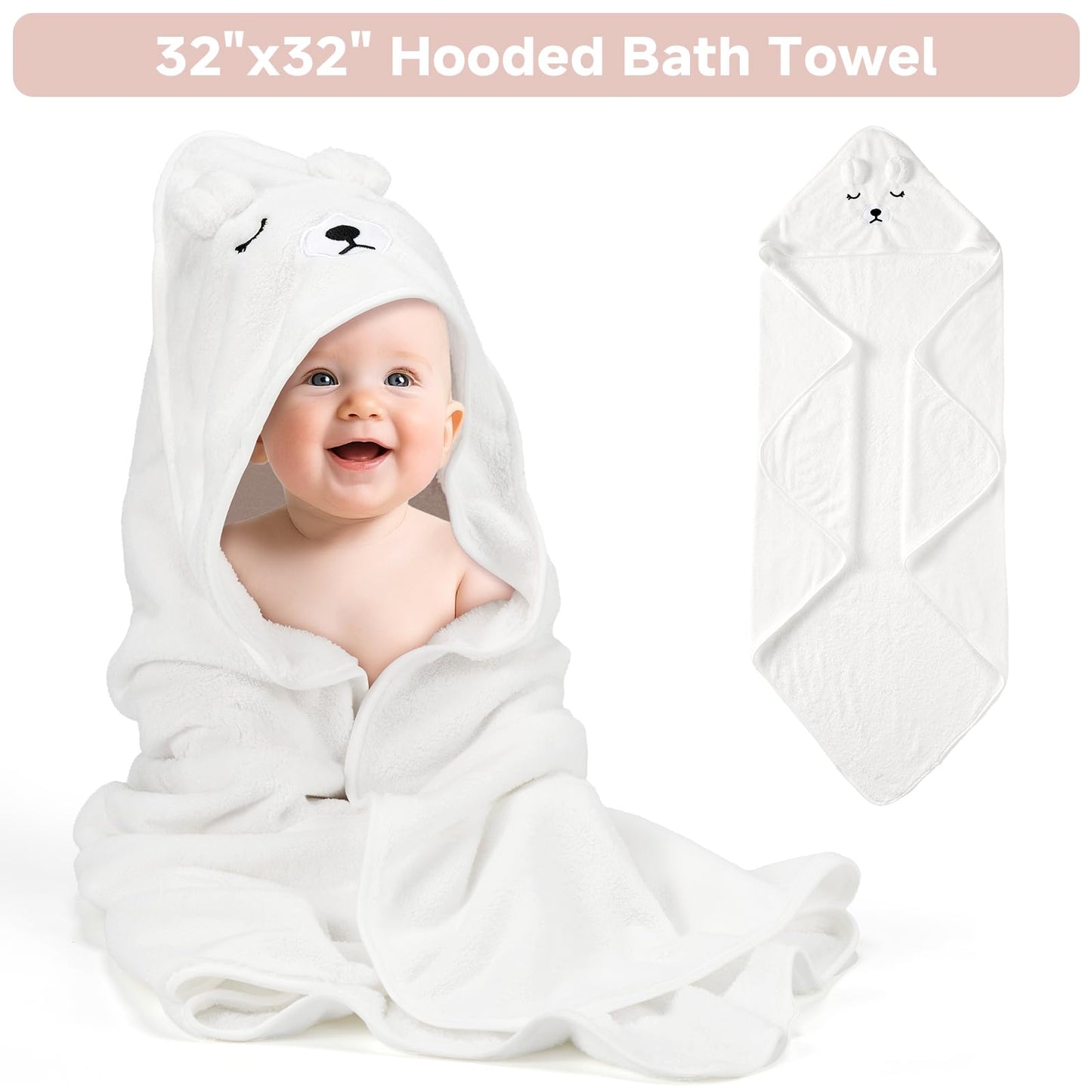 Encausto Baby Girl Gifts Basket, Newborn Girl Essentials for Baby Shower, Hooded Bath Towel, Muslin Swaddle Blanket, Girl Bodysuit, Bunny Rattle, Lovey, Baby Bibs, New Mom Gifts Box for Women