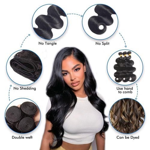 Nervoss Hswpawk 12A Human Hair Bundles Body Wave 32 Inch One Bundle 100% Unprocessed Brazilian Virgin Body Wave Bundles Human Hair Natural Black Color
