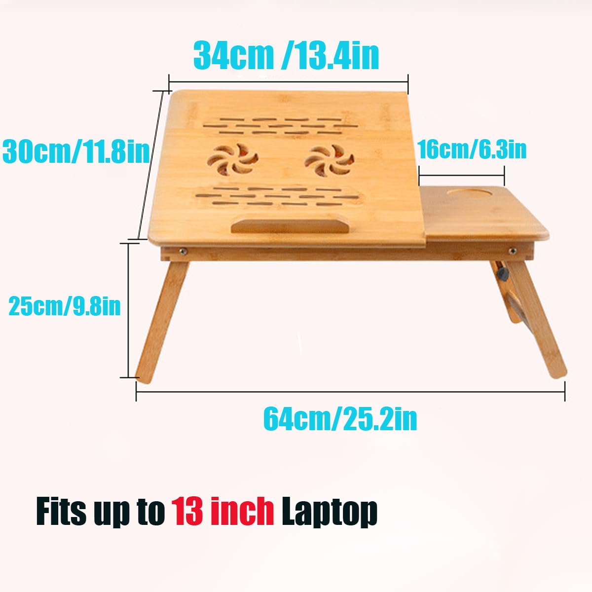 SKYZONAL Laptop Desk Adjustable Bamboo Laptop Table with Fan Drawer Foldable Bed Tray Breakfast Tray Padded Lap Work Tray,for Working Writing Drawing
