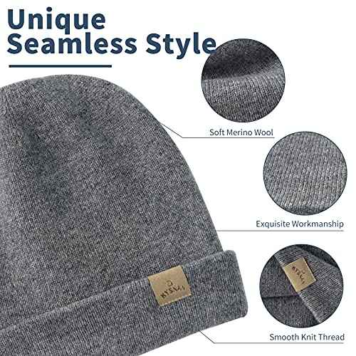 Mens Beanie Merino Wool Warm Hats for Women Men Knit Slouchy Double Layer Warm Cuffed Skull Beanie Skiing Skating