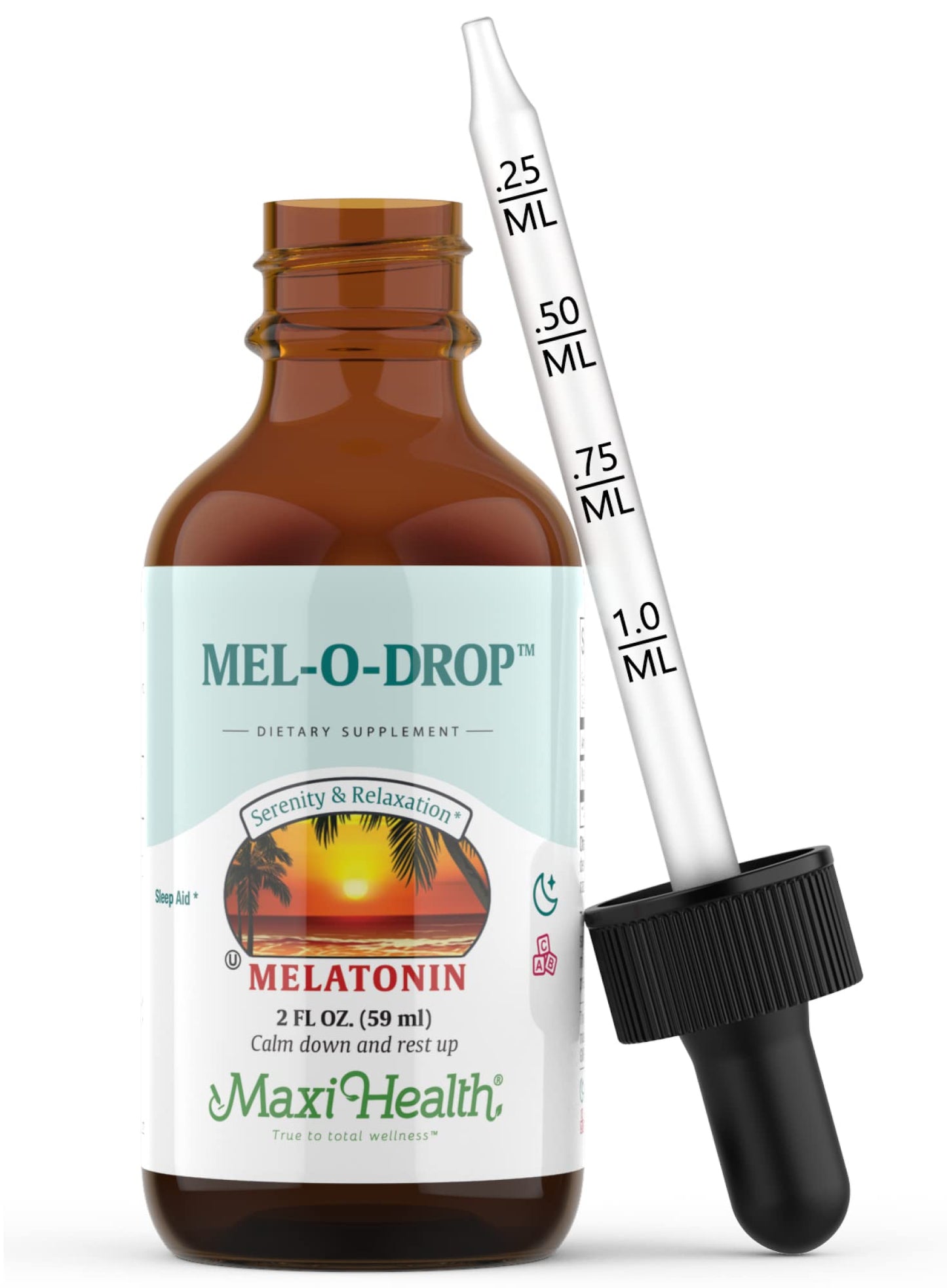 Maxi-Health Liquid Melatonin Drops for Kids - 2 Fl Oz 177 Servings With Dropper - Natural Sleep Aid Supplement for Children And Teens - Helps Fall Asleep Faster And Stay Sleeping Longer