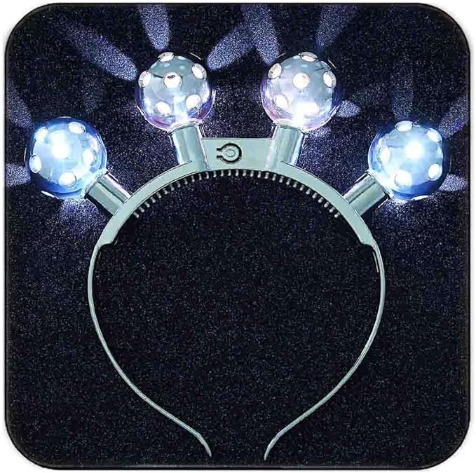 DRESBE Light Up Disco Ball Headband Silver LED Headbands Glow Party Hair Accessories for Women
