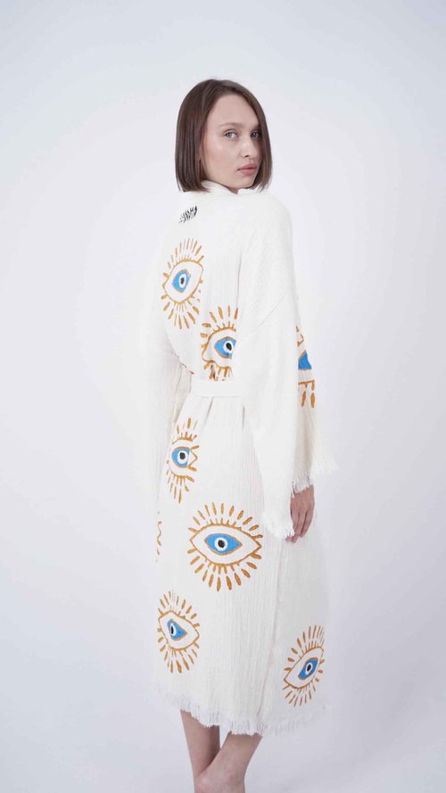 Bodho Handmade Evil Eye Boho Festival Kimono, Boho Beachwear, Beachwear Cover Up, Ethnic Kimono, Evil Eye Robe