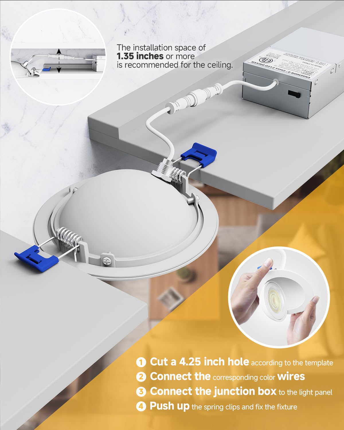 Ensenior 12 Pack 4 inch 5CCT LED Gimbal Led Recessed Light with Junction Box, 360°+90° Adjustable Directional Eyeball Lighting, Dimmable, 2700K/3000K/3500K/4000K/5000K, 900LM, 9W=85W, 120V-ETL&FCC